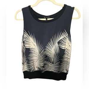 St. John Navy and White Palm Print Top